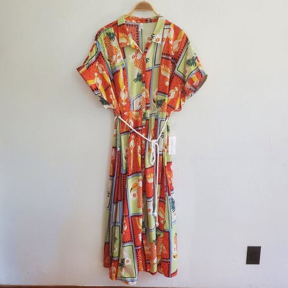 Live 4 Truth Parrot Print Maxi Dress Full Button Front NEW Tropical Vacation - Picture 1 of 9